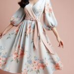 Dress Midi dengan Motif Floral