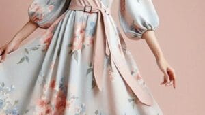 Dress Midi dengan Motif Floral